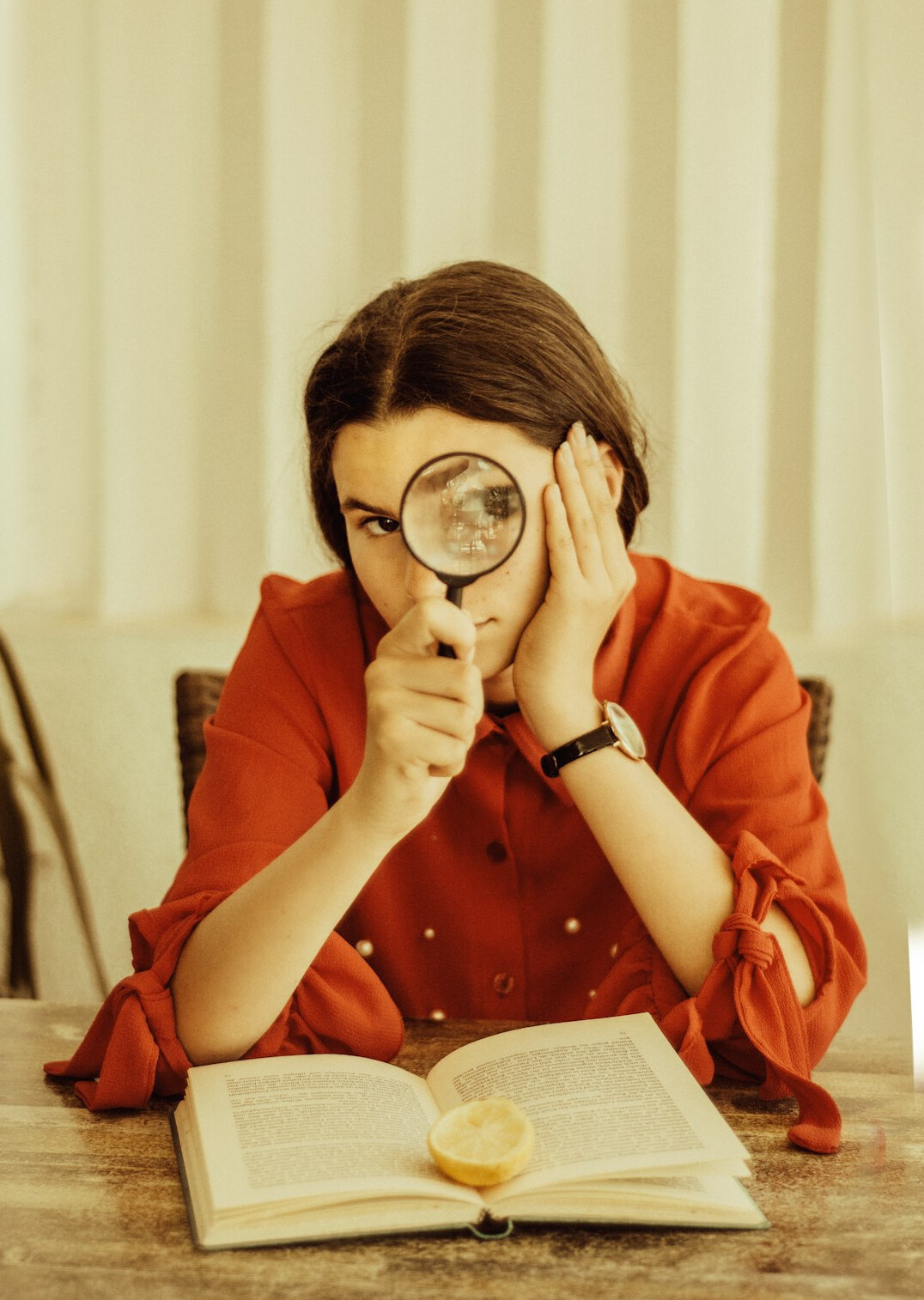 woman examining evidence